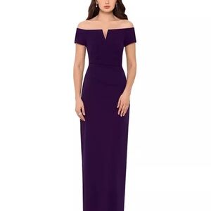 Xscape Purple Off-Shoulder Gown for Weddings